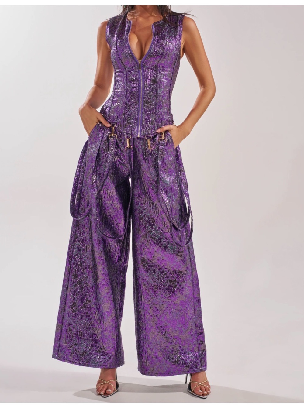 Akira Royalty Brocade Wide-Leg pants with Corset Bodice